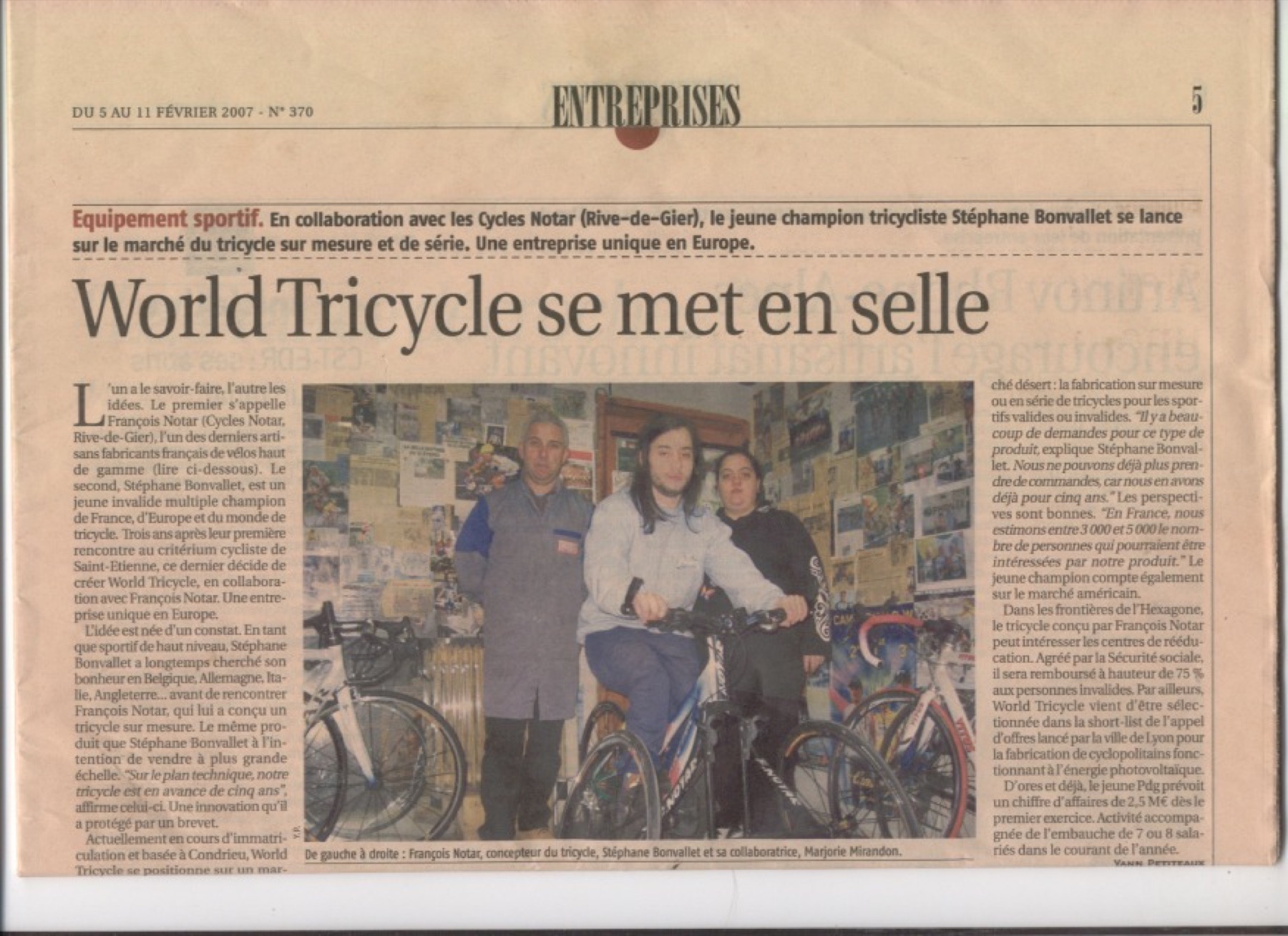 Page de presse consacrée à World Tricycle en 2007.
